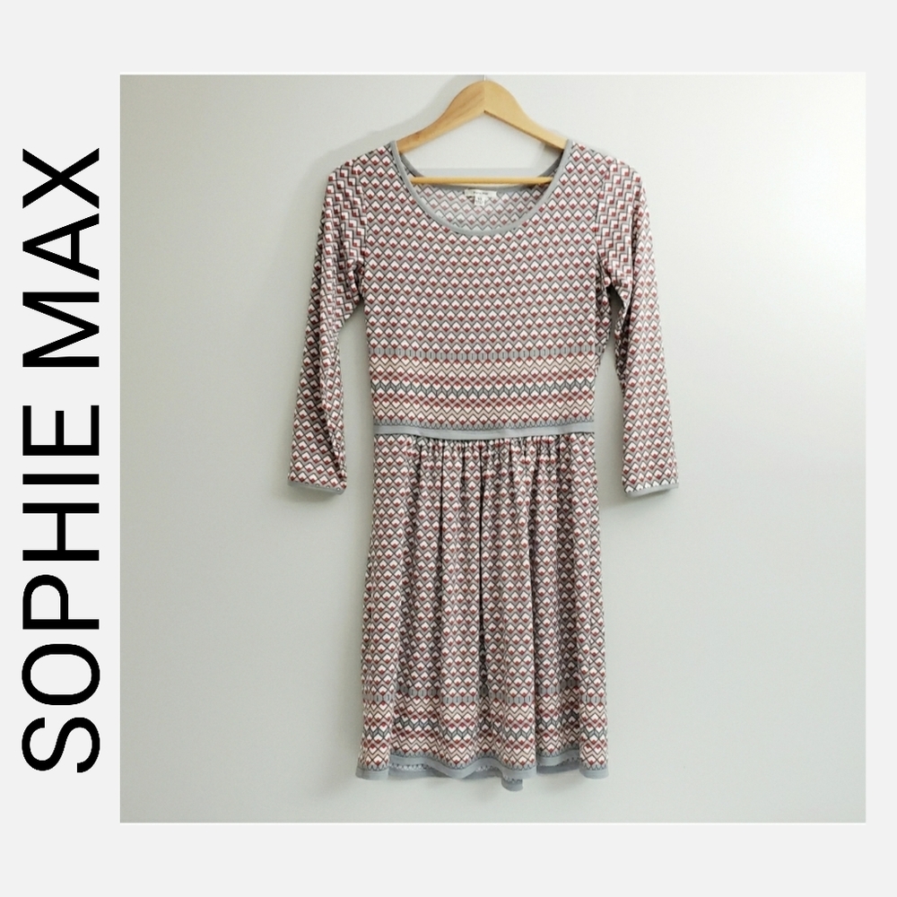 Sophie Max Dress Red Grays White XSMALL